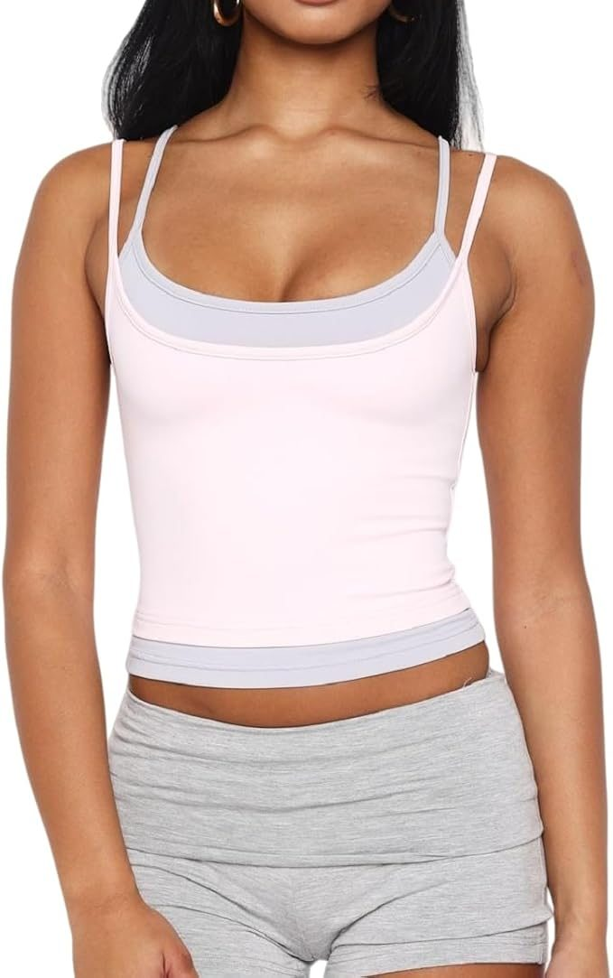 Double Layered Spaghetti Strap Crop Tank